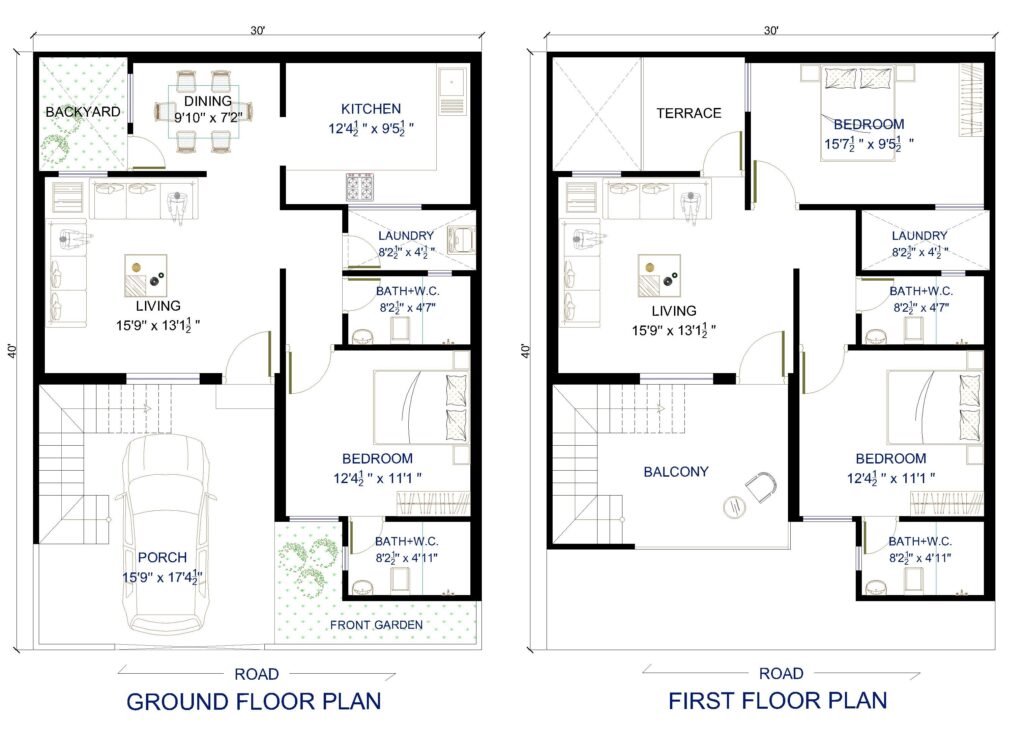 30 x 40 North Facing House Floor Plan - Architego