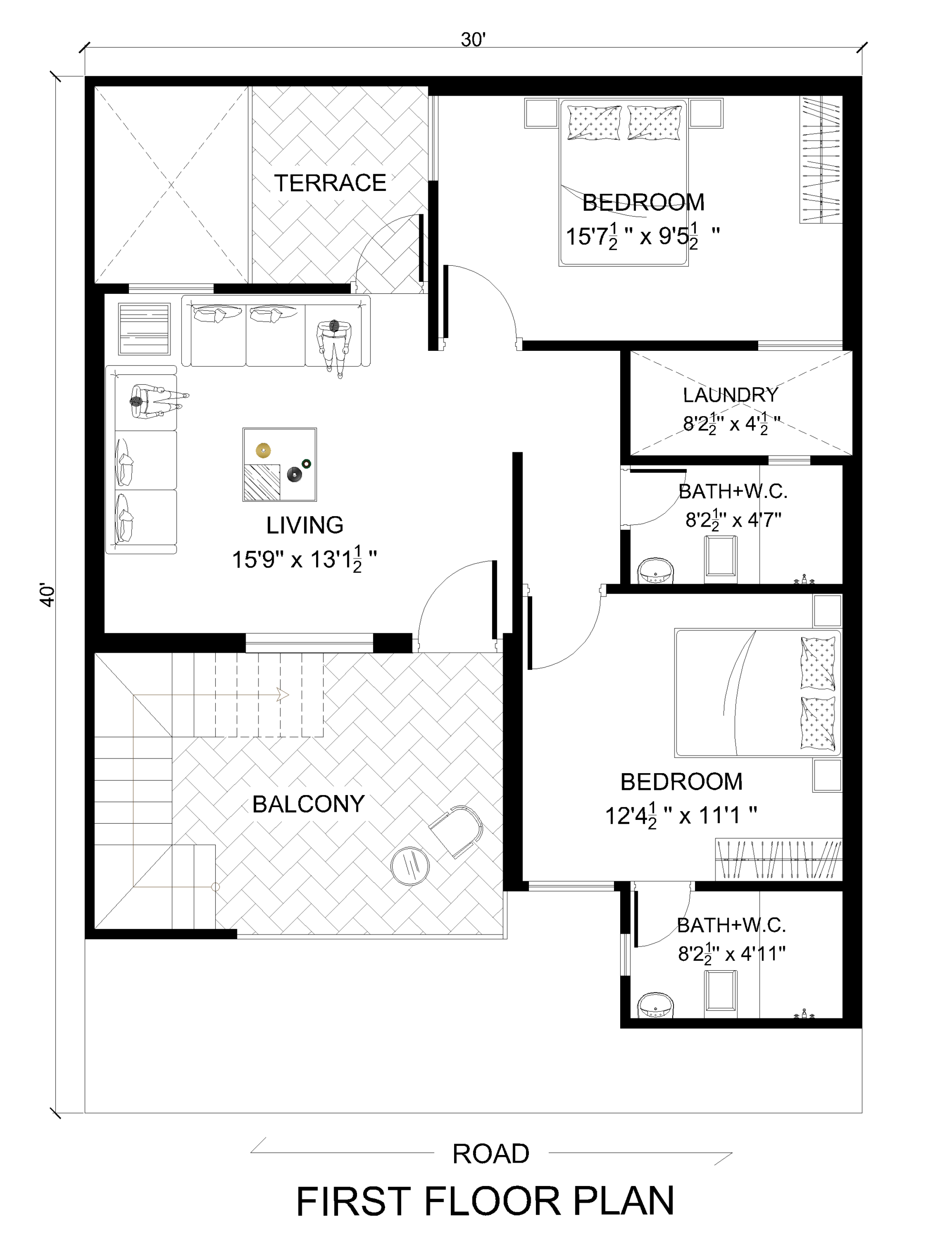 30 x 40 Duplex House Plan 3 BHK - Architego