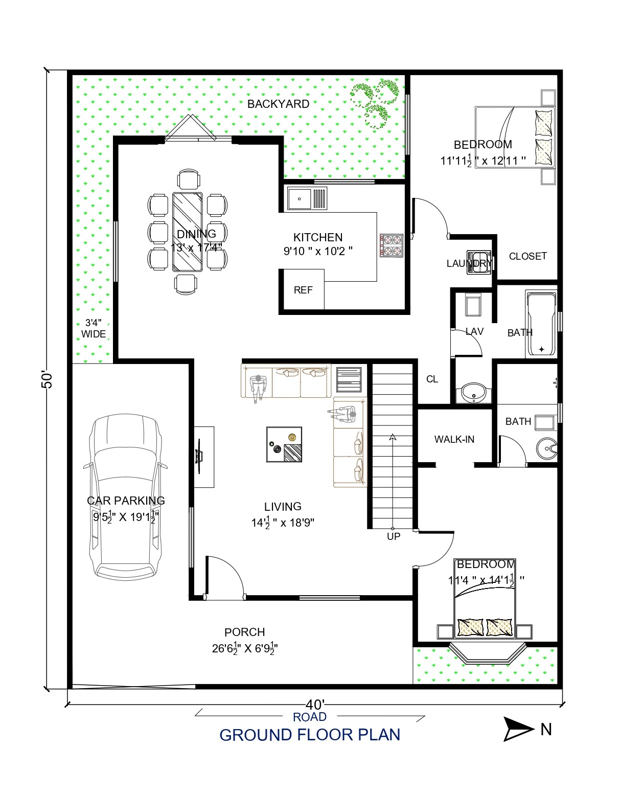 40 x 50 House Plan | 2 BHK | 2000 Sq. Ft. - Architego