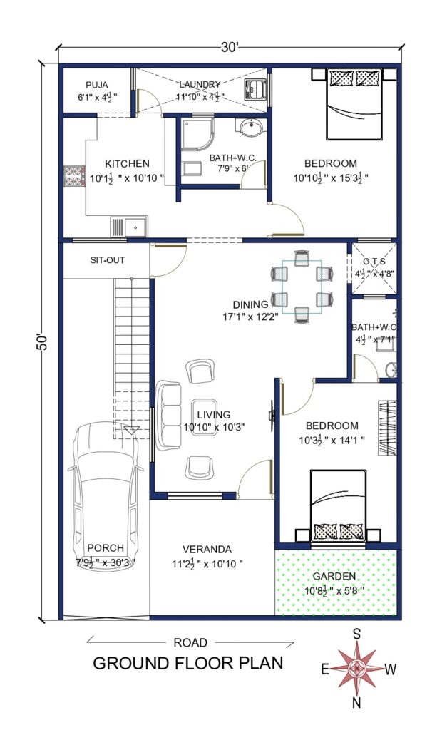 2 Bedroom House Plan With Staircase Inside