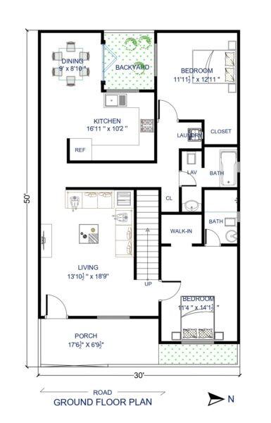 30 X 50 House Plan | 2 BHK | East Facing - Architego