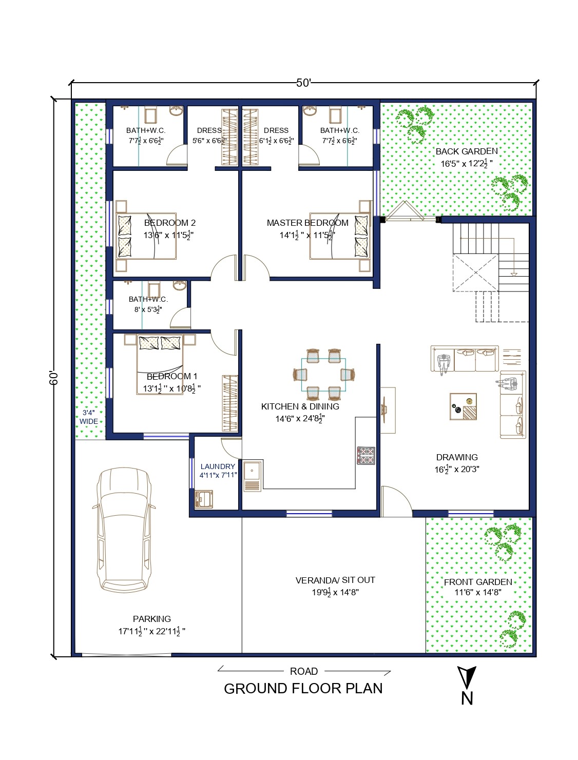 50 x 60 House Plan | 3000 Sq. Ft. House Design | 3BHK House With ...