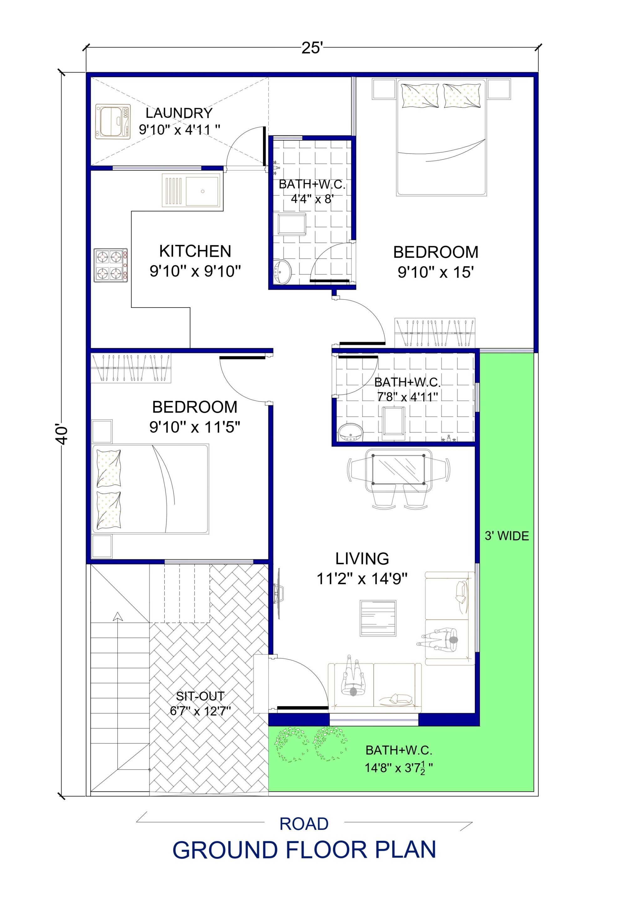 20 40 House Plan 2 Bedroom 2bhk