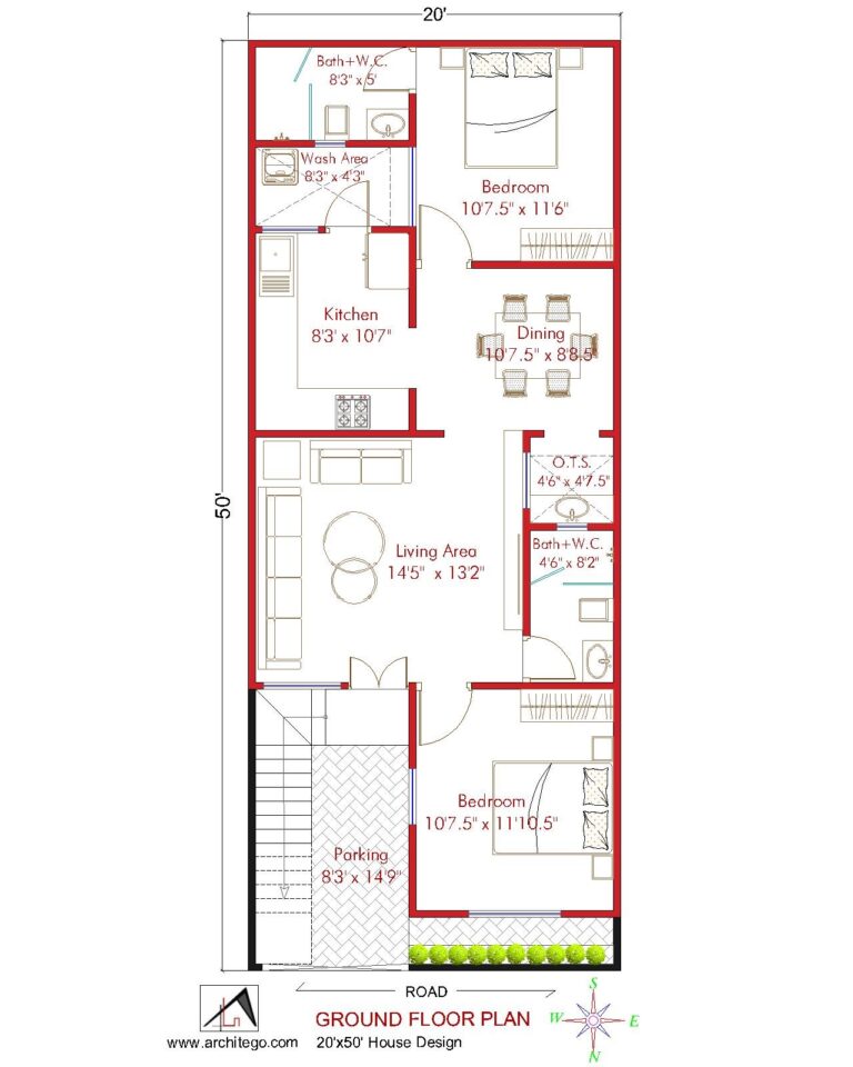 30 x 40 North Facing House Floor Plan - Architego