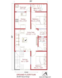 20×40 House Plan | 2 BHK North Facing - Architego